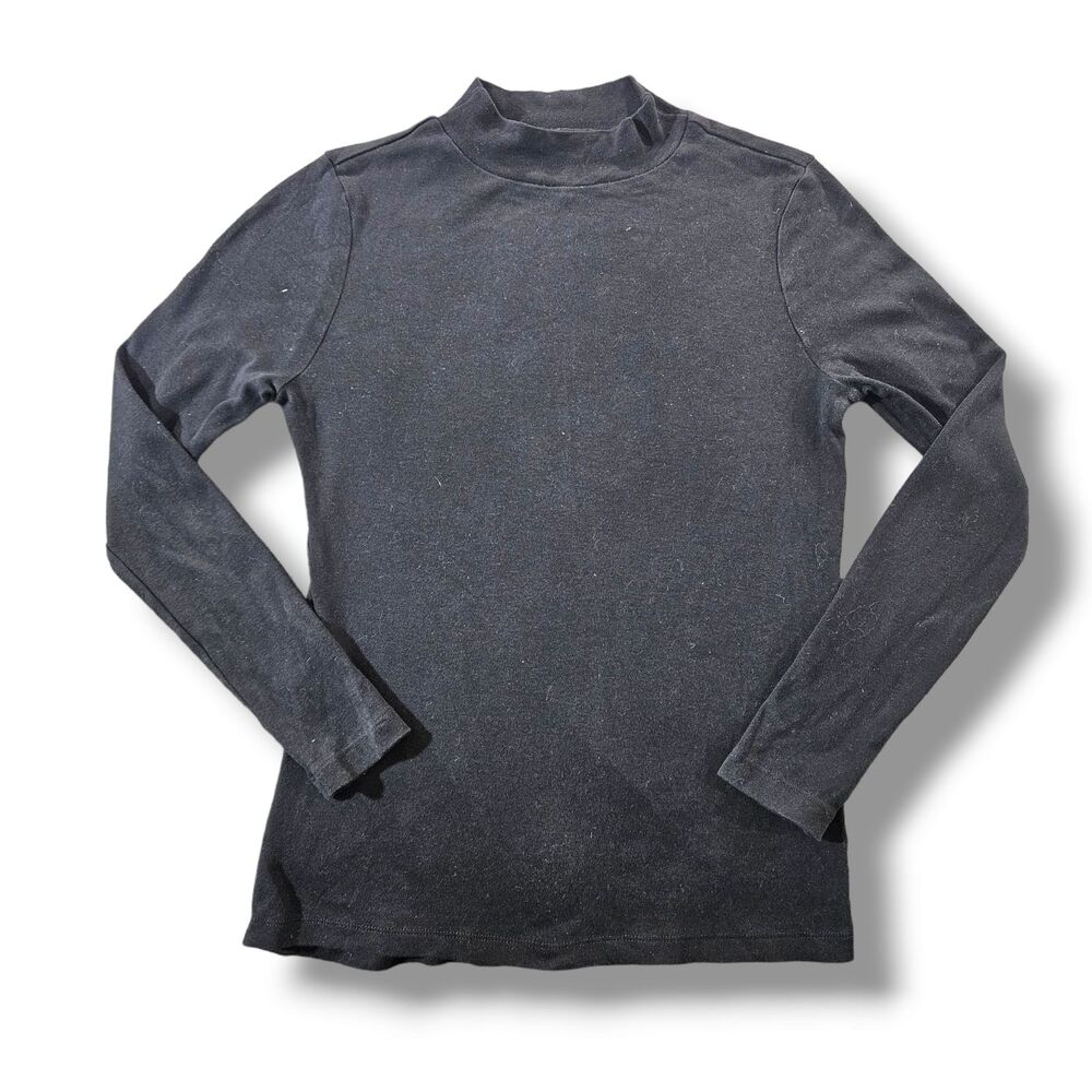 White Stag Blouse  Black Size Small Long Sleeve Mock Turtleneck Top Pullover